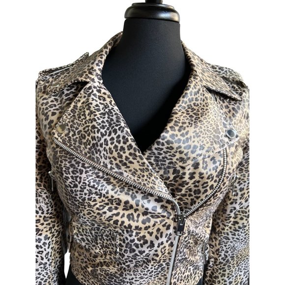 Walter Baker francis leather moto jacket leopard print NWOT size large - Picture 2 of 8